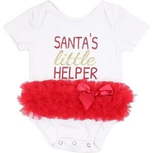 Popatu Baby Girl Santa's Little Helper Skirted Tutu Bodysuit White 12mth $28